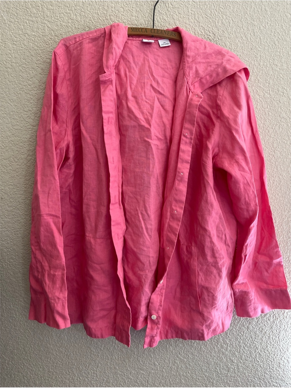 Real Clothes Pink Linen Hooded Button Down Women’s Size 14